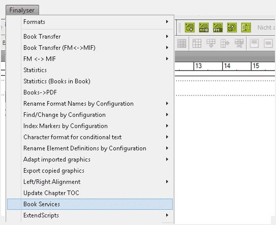 Screenshot of SQUIDDS FINALYSER for Adobe FrameMaker – Book Functions