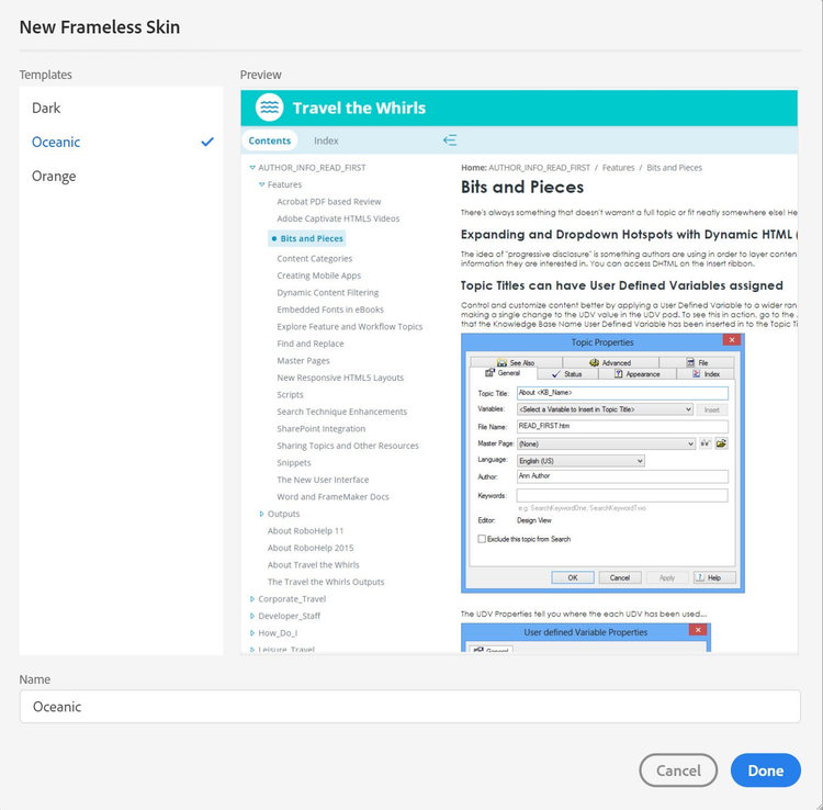 Adobe RoboHelp (2019 release) – Update 9 – Frameless Skins