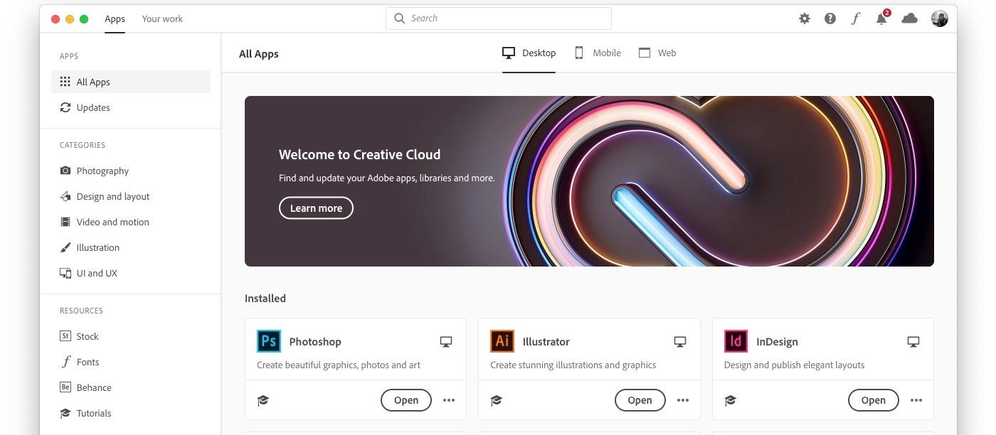 adobe creative cloud desktop applications