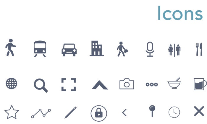 A set of recognizable icons available in the text-free ui kit.