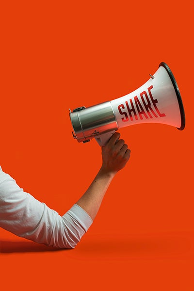 A bullhorn with the word 'share' on it.