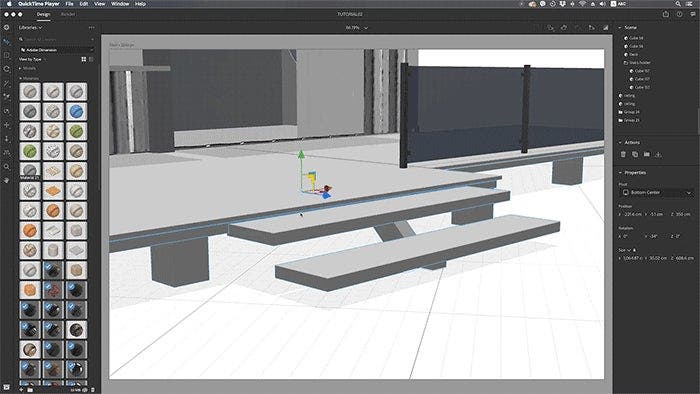 Adding texture to the front steps of Anna's fictional 3D bistro, using a material captured with Adobe Capture.