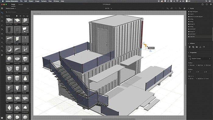 A gif showcasing Anna's process in Dimension for decorating the building facade using wooden planks.