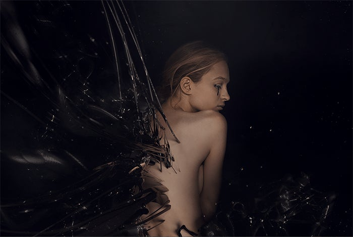 Orsolya Hajas poses in an image that has been composited with a 3D environment, created by Anna Natter.