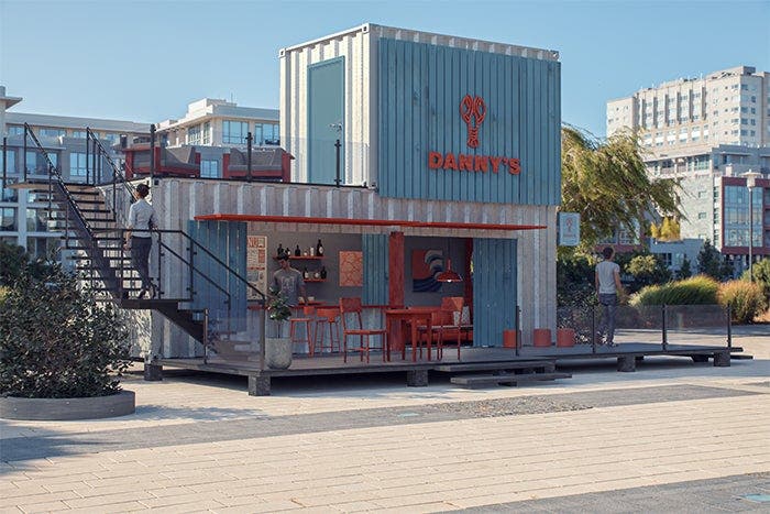 The final product of Anna Natter’s branded restaurant visualization designed in Adobe Dimension.