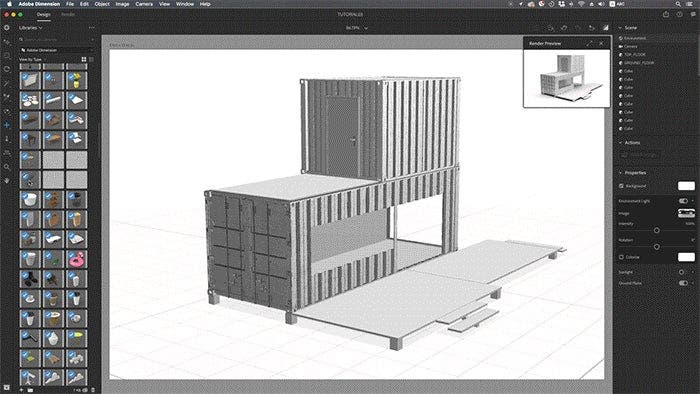 A gif showcasing Anna's process in scaling and positioning the exterior stairs for her fictional bistro in Dimension.