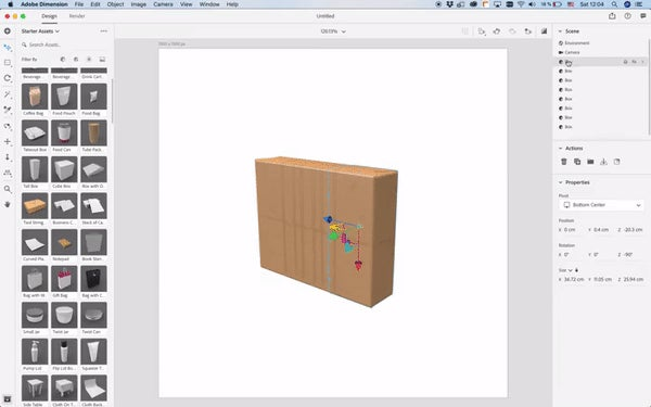 Using the Align & Distribute function on the multiplied started asset in Adobe Dimension.