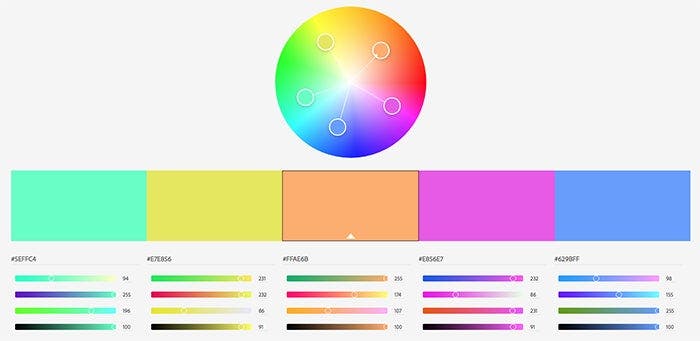 Color wheel landing page in Adobe Color.