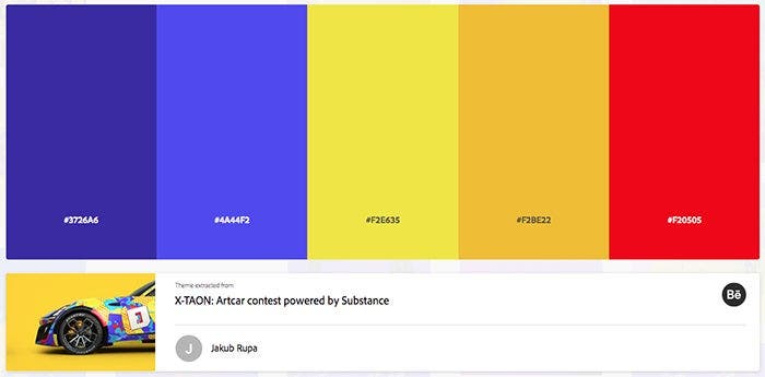 Pantone color palette used for a submission in X-TAON's Artcar contest.