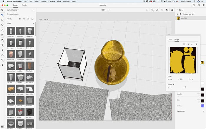 Editing environment objects that have been imported into a scene in Adobe Dimension.