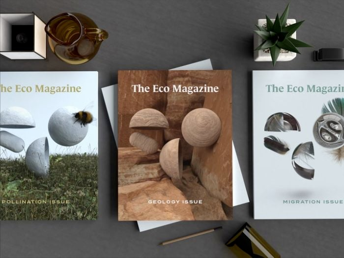 3 different 3D magazine cover illustrations for fictional lifestyle brand, The Eco Magazine, designed by Simoul Alva.