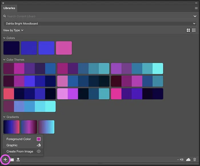 Creating color themes and palettes from images, directly in Creative Cloud Libraries for desktop apps.