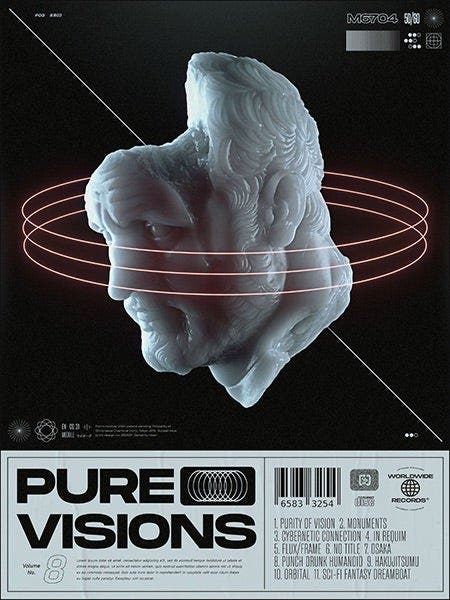 A poster design mockup for Pure Visions, with 3D elements, created by Jon Violassi