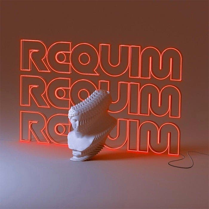 A 3D design experiment by Jon Violassi for fictional brand, Requim, that plays with color and type.