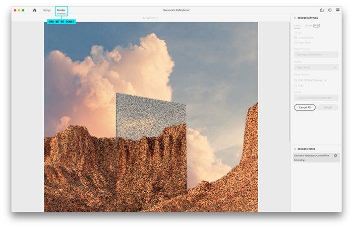 Rendering a canvas in Adobe Dimension.