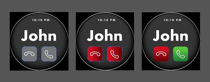 Shading smartwatch interface elements inside Adobe Illustrator.