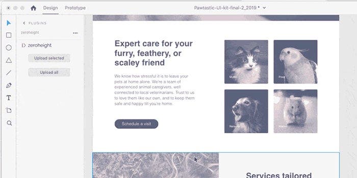 Uploading a button component from Adobe XD to a documentation site using the zeroheight plugin.