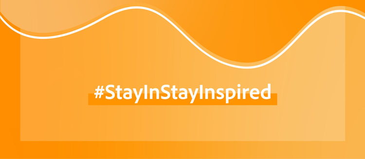 #StayInStayInspired with a orange gradient background and white swirl.