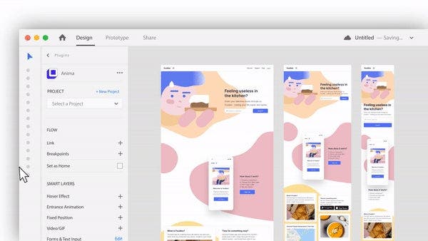 Defining Anima breakpoints in an Adobe XD design to create a responsive prototype.