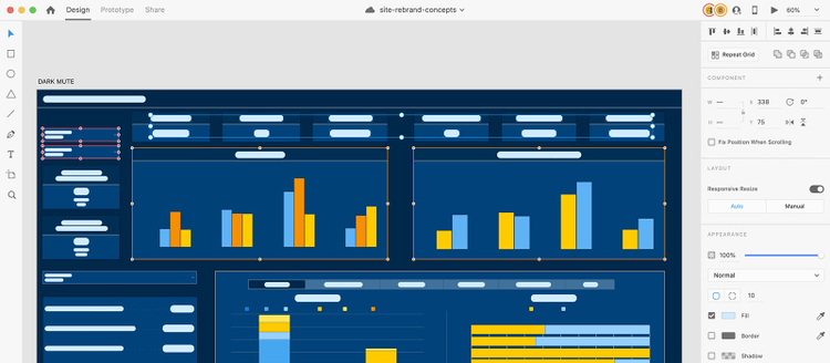 Dark-themed dashboard mockups for Penske's connected fleets in Adobe XD.