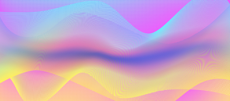 Abstract holographic vibrant colors background with dotted halftone and wavy elements. Neon colors bright illustration for banner, poster design, wallpaper