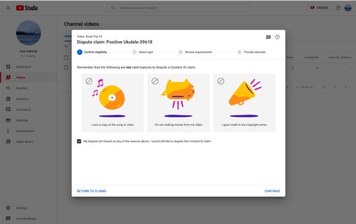 Screenshot of Youtube video channel backend