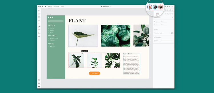 collaborative design team using Adobe Creative Cloud libraries with shared assets panel visible