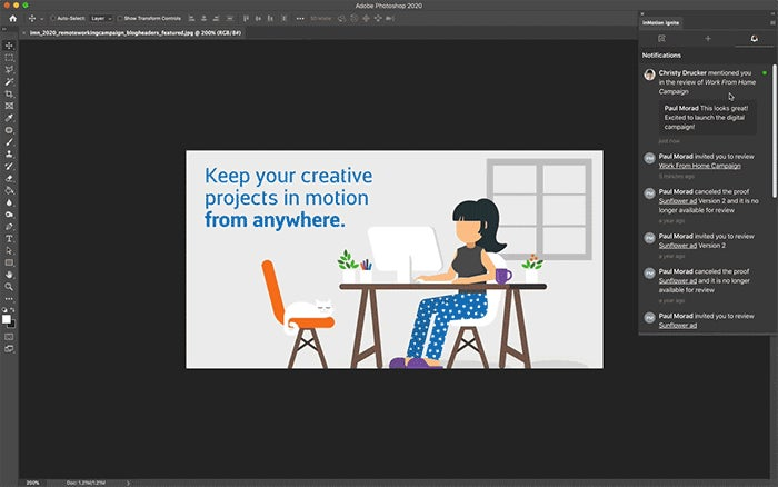 Reviewing an inMontion ignite design proof directly in Photoshop via the Creative Cloud integration.