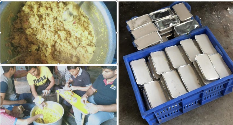 Shivam prepares meals with his team to be distributed in the community