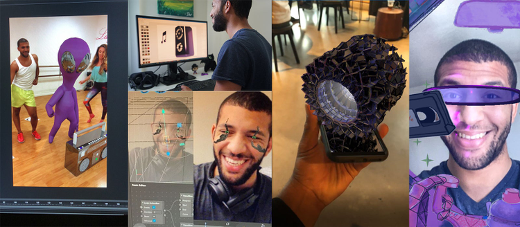 A collage of Don Allen III interacting with augmented reality experiences.