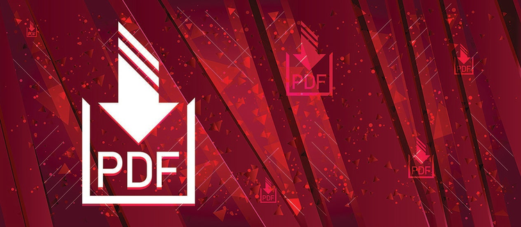 Abstract design bright red banner background with PDF icon.
