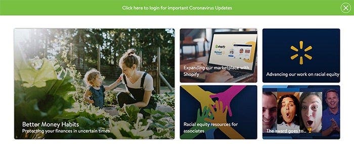 Images of navigation options on OneWalmart website.