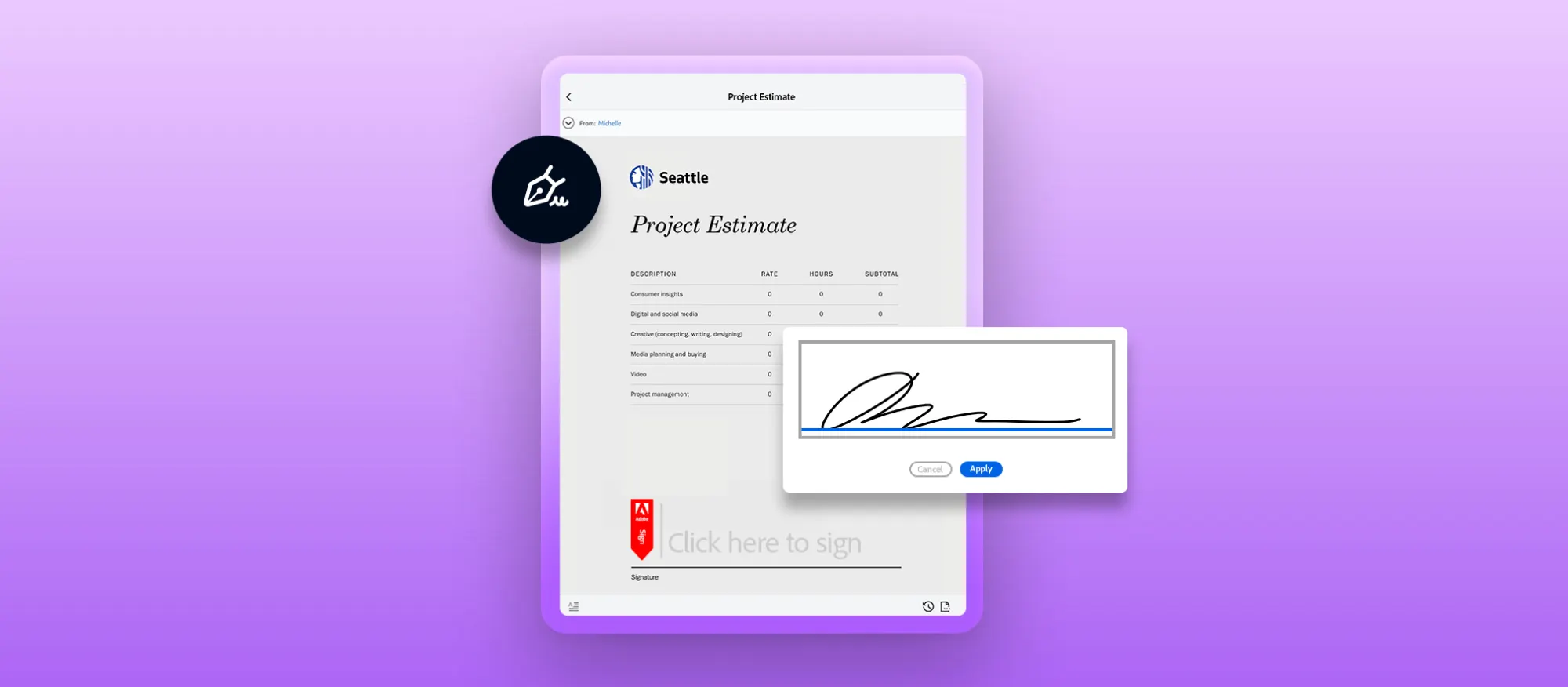 Adobe Sign opened on a tablet