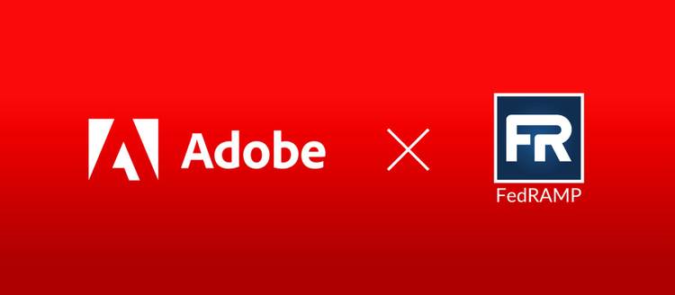 Lockup image of the Adobe logo and FedRAMP logo against a red background