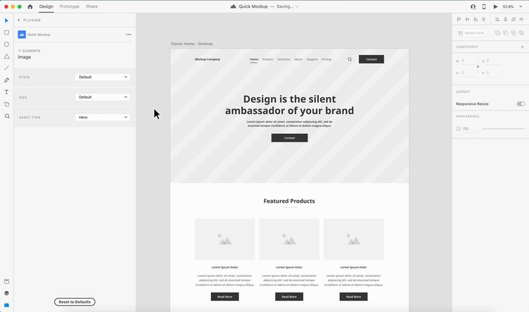 Setting shared styles for images from a premade template using the Quick Mockup plugin for Adobe XD.