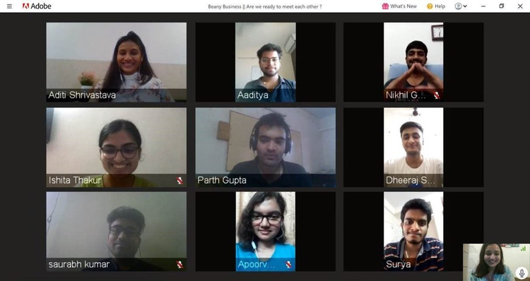 Parth video conferencing with his new teammates.