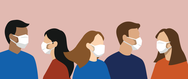 Group of people with face masks, protection from disease.