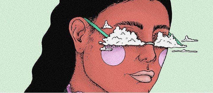 Artwork of woman with "cloud glasses" on.