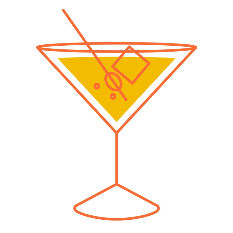 An animated illustration of a martini glass filling.