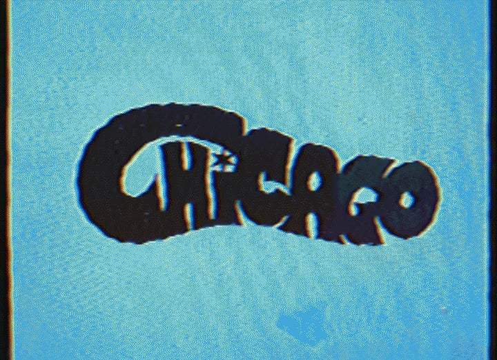 An animated illustration of the word Chicago using stylized lettering.