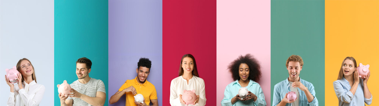 Individuals holding piggy banks.