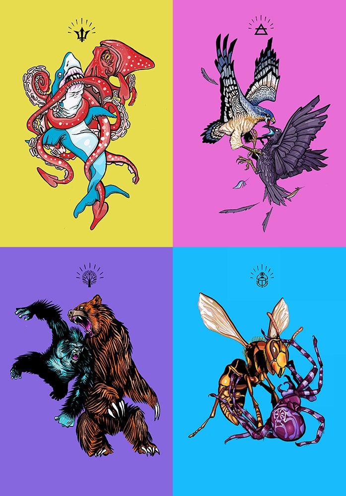 Designs from Ben's animal superfight series.