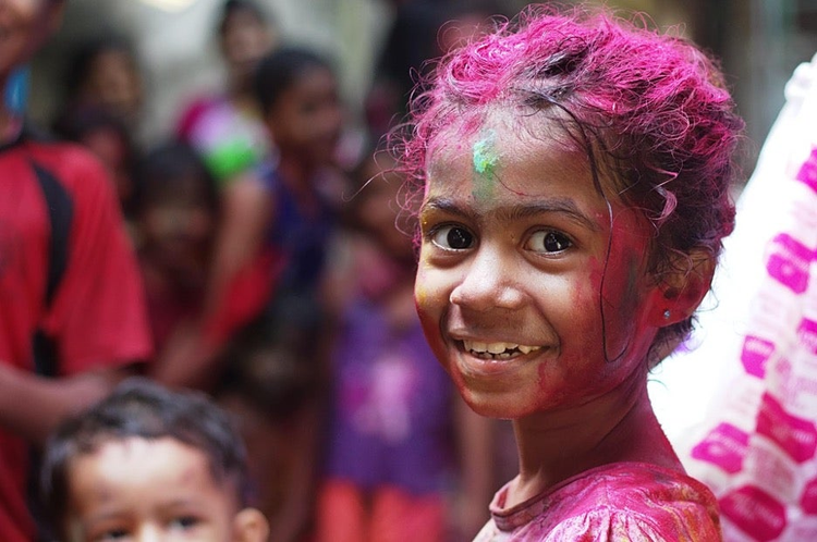 Child with pink hair