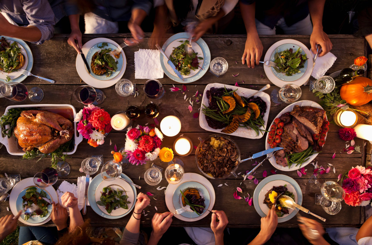 Feast table from above