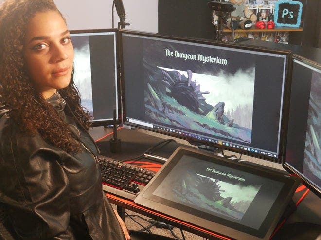 The Dungeon Mysterium displayed on computer monitors.