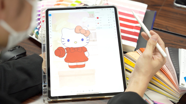 Hello Kitty drawing on an iPad.