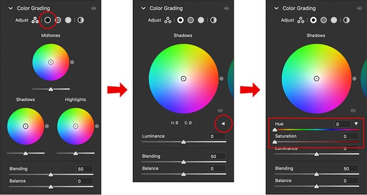 Demonstrating how to use the split toning sliders.