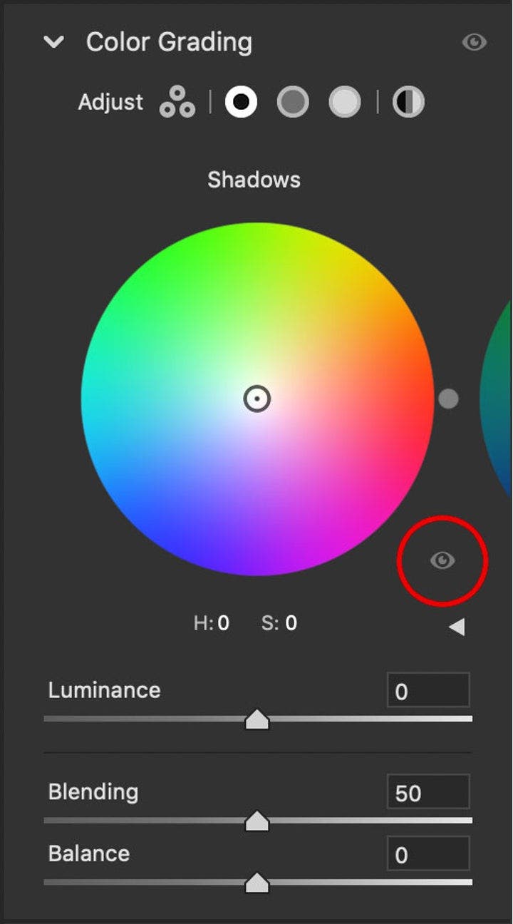 Adjusting shadows in color grading.