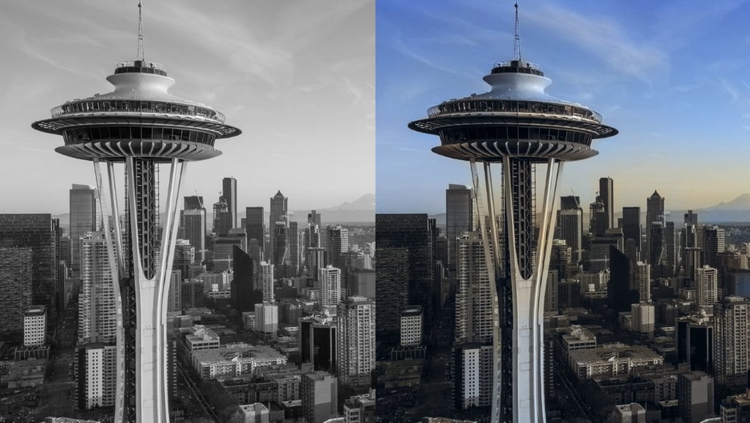 Image shows how author colorized a black and white image with content-aware AI technology 