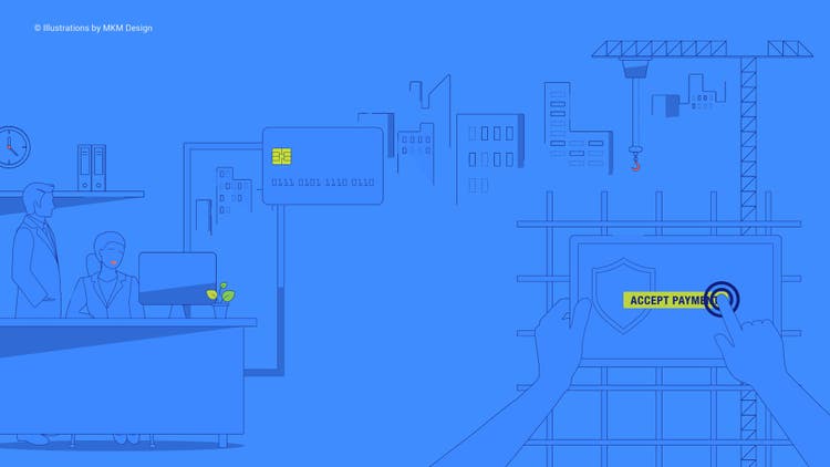 Illustration of person pressing "accept payment" button.